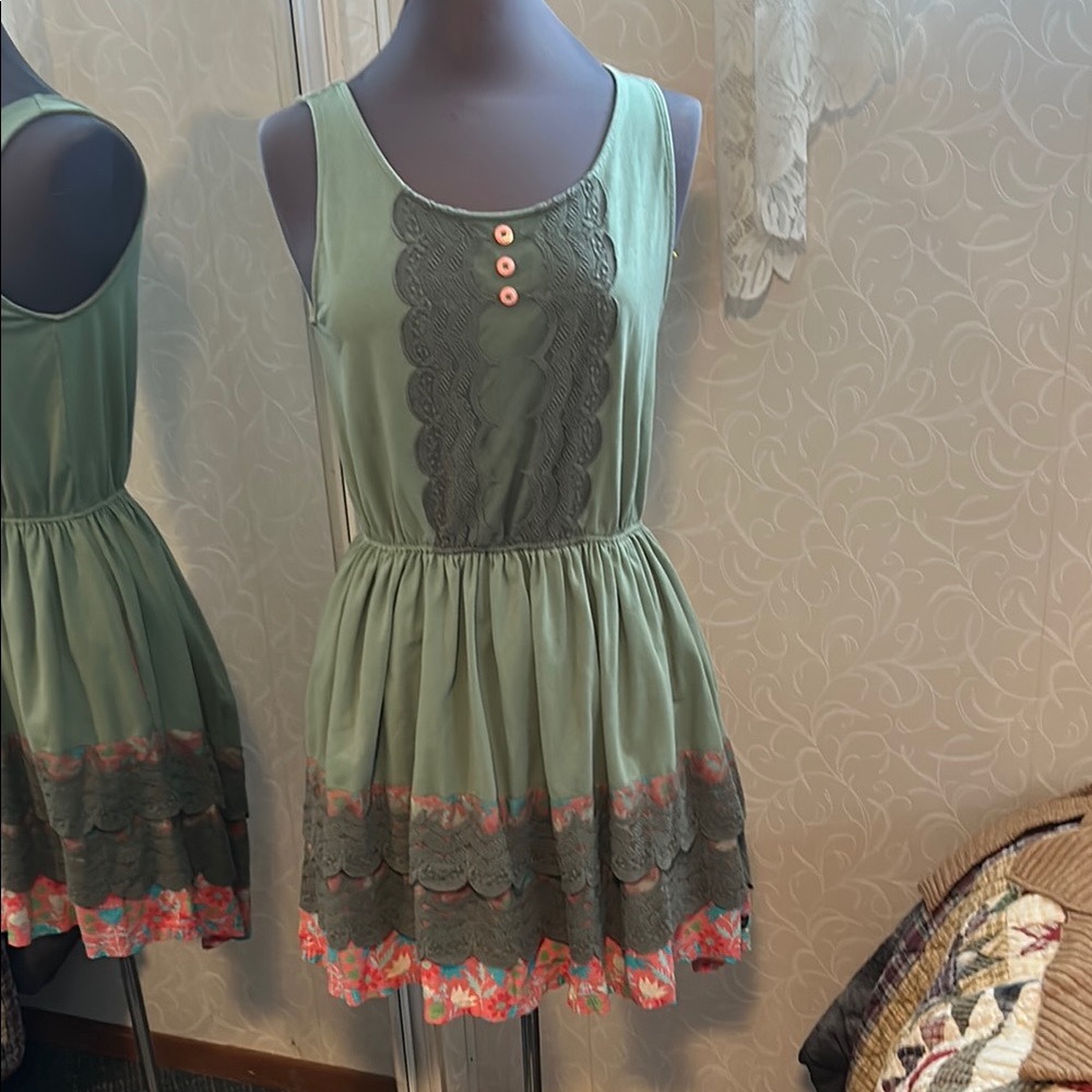 Matilda Jane Green Sleeveless Dress with Lace Details